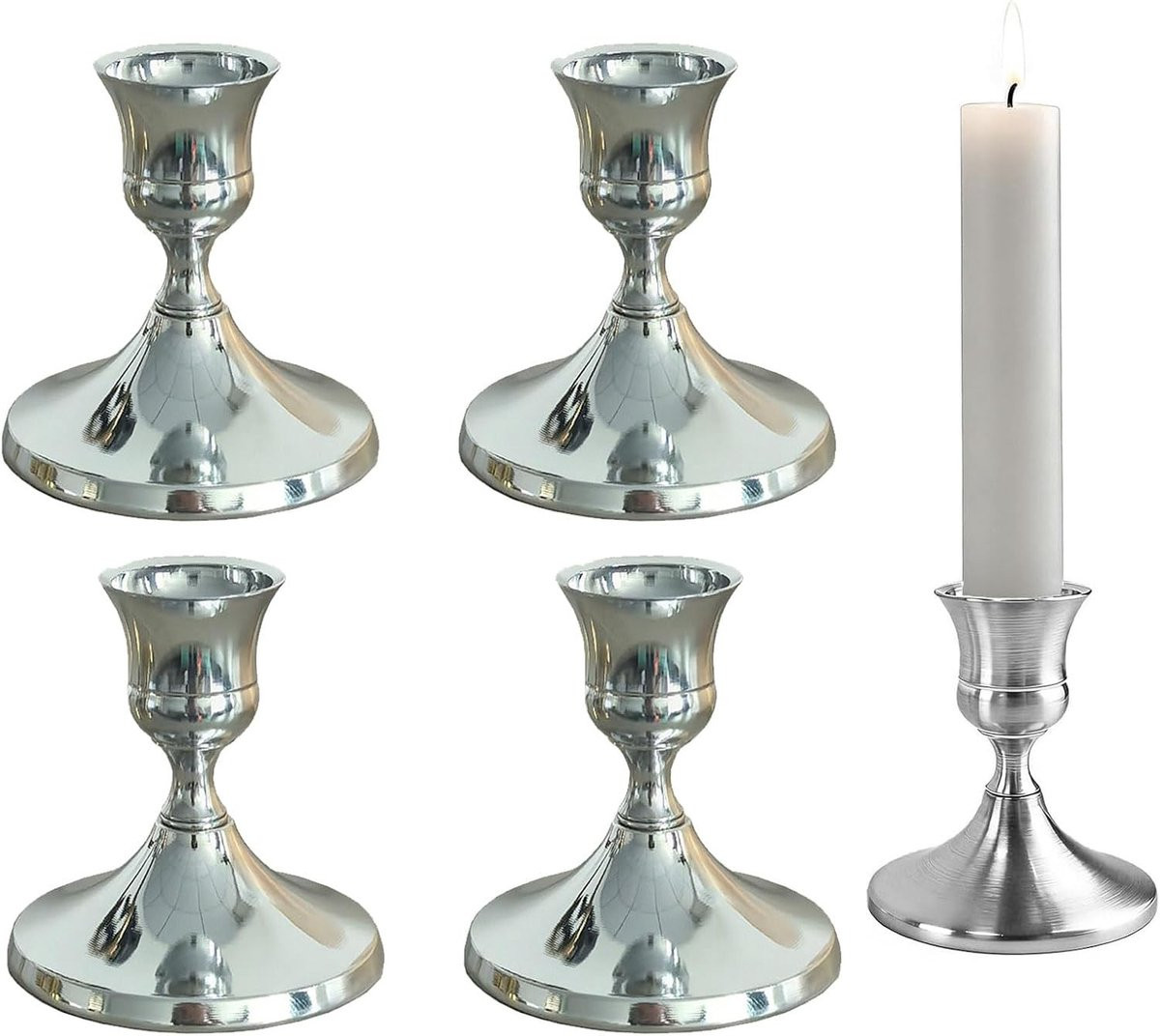Set van 4 stijlvolle zilveren kandelaren voor kaarsen en decoratie