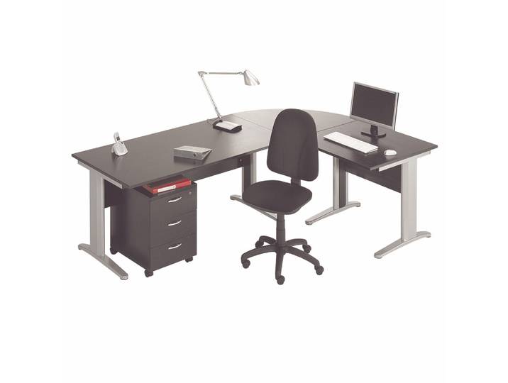 Pack Bureau complet Pronto Métal - Plateau Noir - Pieds L Aluminium + Caisson mobile 3 tiroirs + Siège Team haut dossier Noir