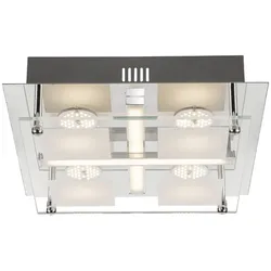 LED Deckenlampe 4 Strahler Deckenleuchte Wohnzimmer Modern, Chrom Glas, LED 18W 1260Lm warmweiß, LxBxH 24x24x7 cm