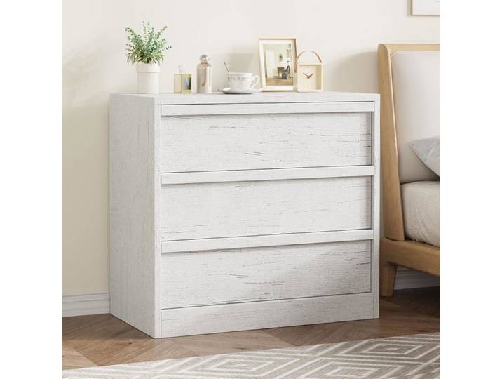Koioplie Commode chambre 3 tiroirs en bois grand rangement anti-basculement style moderne meuble d'appoint Blanc Antique