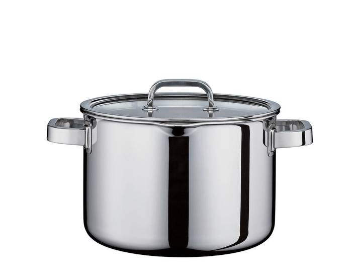 Spring Kochtopf Finesse2+, Silber, Metall, Kunststoff, Glas, 7,4 L, 17 cm, mit Dampfablass, Silikonring, Kochen, Töpfe, Kochtöpfe