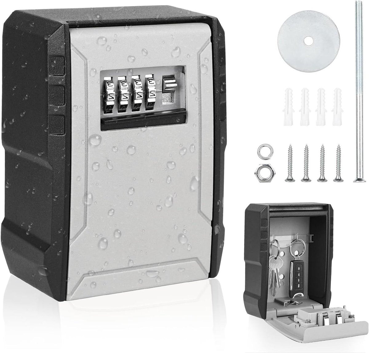 Sleutelkluis met code - Weerbestendige aluminium sleutelbox voor buiten - Grijs
