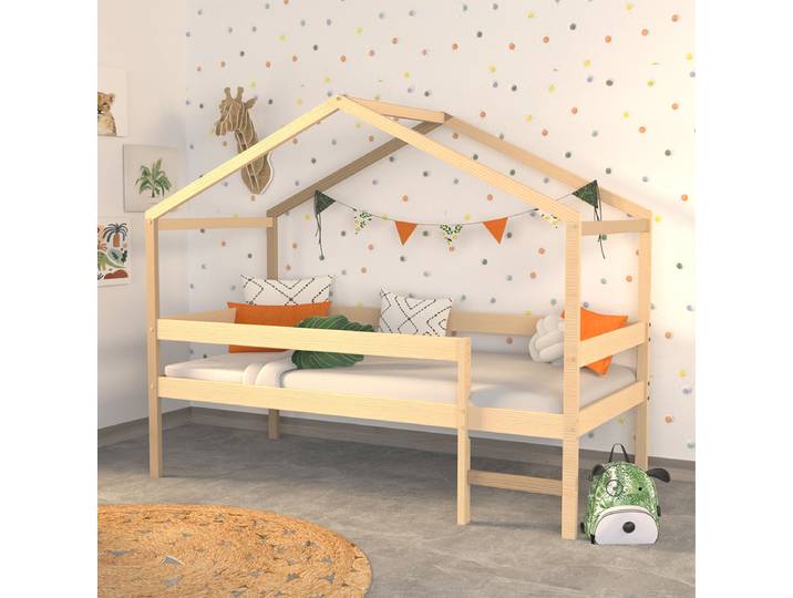 Lit cabane mi-hauteur 90x190 sommier inclus Penny Bois