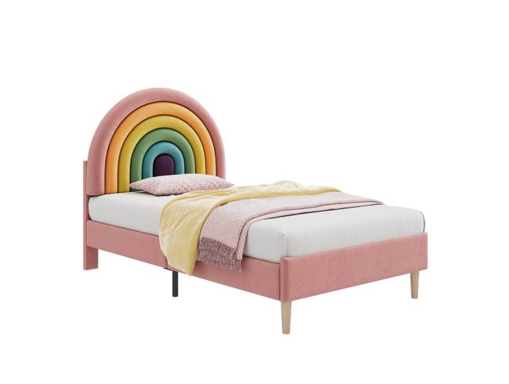 Flieks Polsterbett 90x200 Samt Höhenverstellbar Lattenrost Rosa, Pink, Holz, 90x200 cm, Schlafzimmer, Betten, Polsterbetten