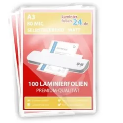 selbstklebende Laminierfolien A3, 2 x 80 Mic, matt