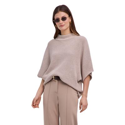 Strickpullover FALKE "FALKE Pullover", Damen, Gr. ML, linen meliert (4541), Pullover Strickpullover