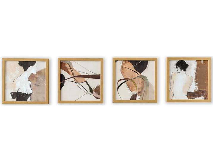 Bedruckte und handbemalte Leinwand AMIR 3-teilig mehrfarbig 30x30x2.5cm