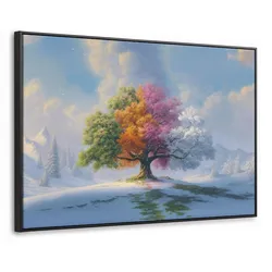 LEINWAND Bilder mit Rahmen - Baum - Jahreszeiten - Winter - Landschaft - 120x80