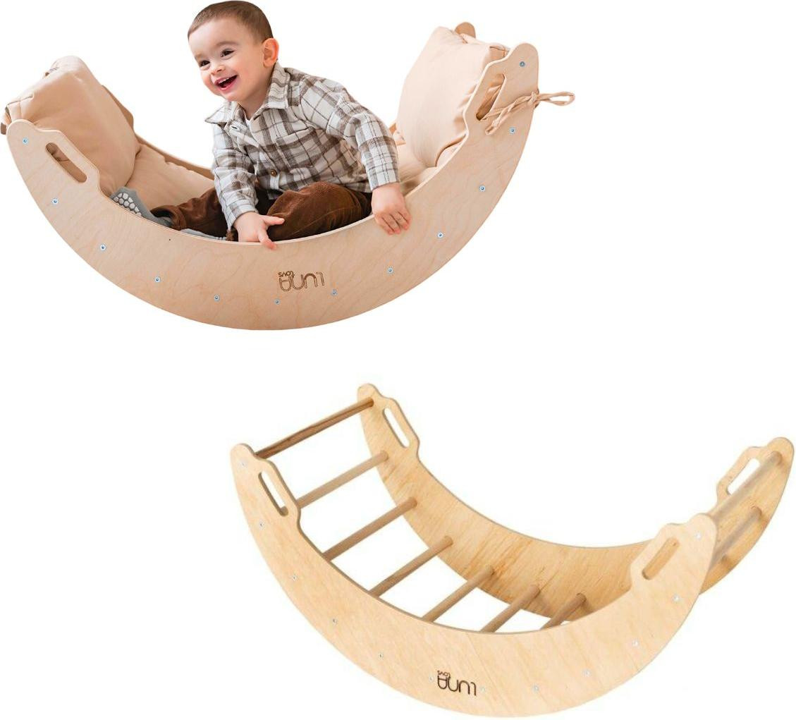 Monkey-Gym Klimrek van hout model Moon Montessori klimdriehoek met schommelplank