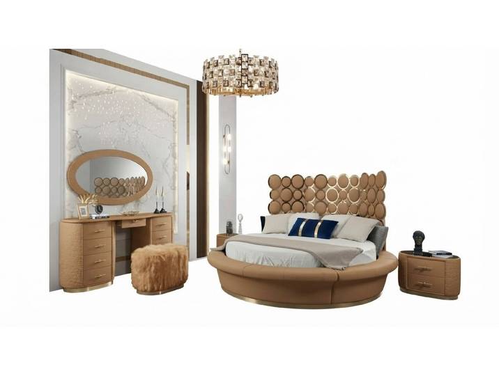 JVmoebel Rundbett Rundes Bett in Lederoptik mit elegantem Design für modernes Wohnen (1-tlg., Bett), Made in Europa