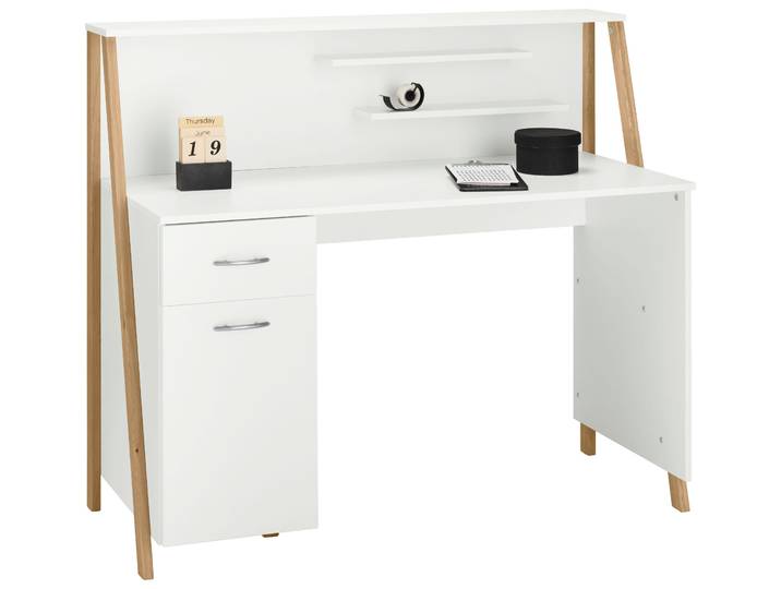 Schreibtisch VOGL MÖBELFABRIK Dave , weiss (weiß, eichenfarben), B:125cm H:108cm T:56cm, Tische, Schreibtisch