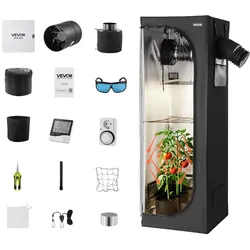 VEVOR Growzelt, 60x60x180 cm, Indoor-Pflanzenzelt mit Vollspektrum-LED-Zuchtlicht & Belüftungssystem, Growbox 600D hochreflektierendes Mylar, Zuchtzelte, Gewächshaus für Blumen & Gemüse