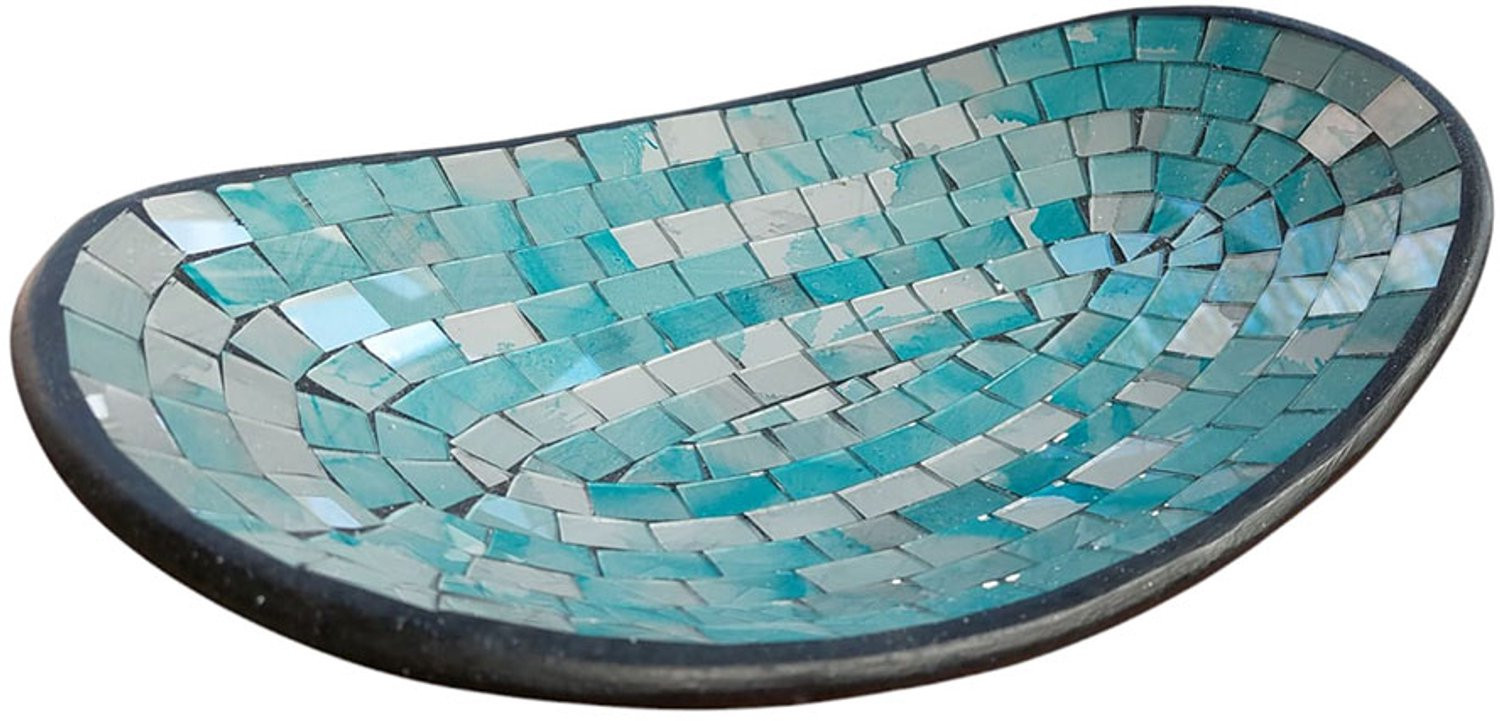 Floz Design ovaal gebogen schaal - lichtblauw en wit - 24 x 35 cm