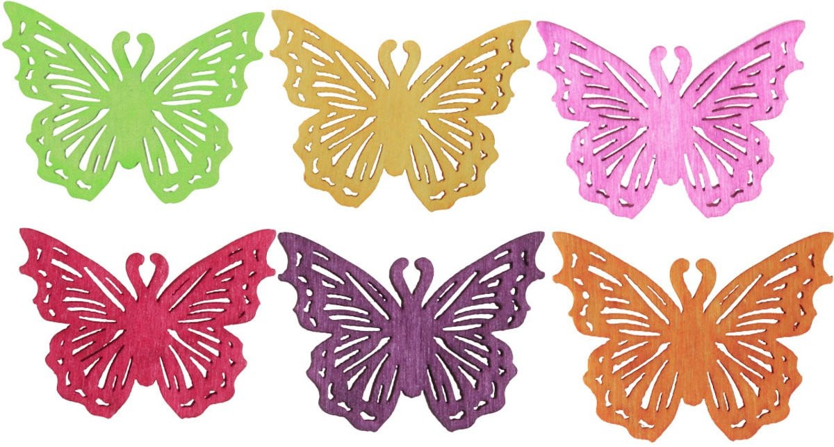 Viana Houten Strooidecoratie Vlinder Lente 4 x 3 cm, 72 stuks