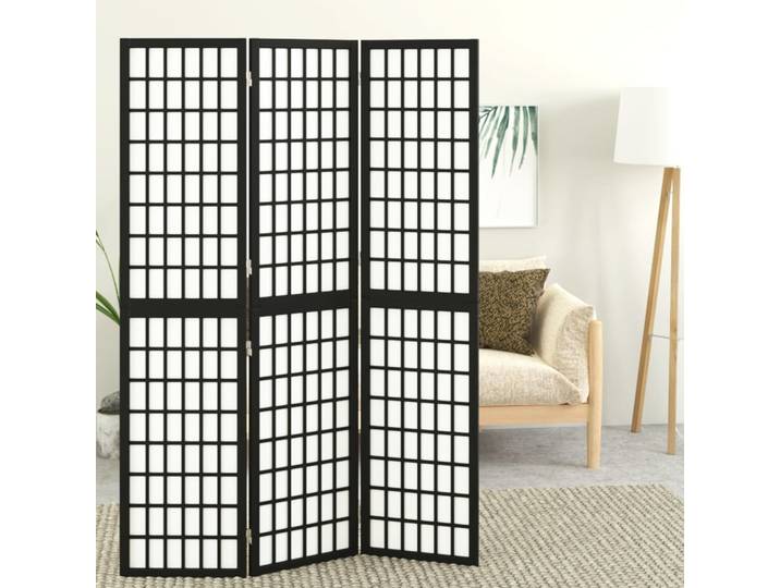 vidaXL 3-tlg. Paravent Japanischer Stil Faltbar 120x170 cm Schwarz
