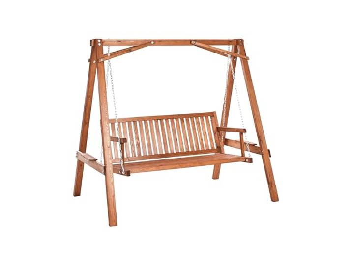Beliani Hollywoodschaukel Braun Lärchenholz Rustikal Gartenschaukel Holz, UV-beständig, Geölt, Für den Außenbereich, 203 x 132 x 186 cm, Belastbarkeit 300 kg