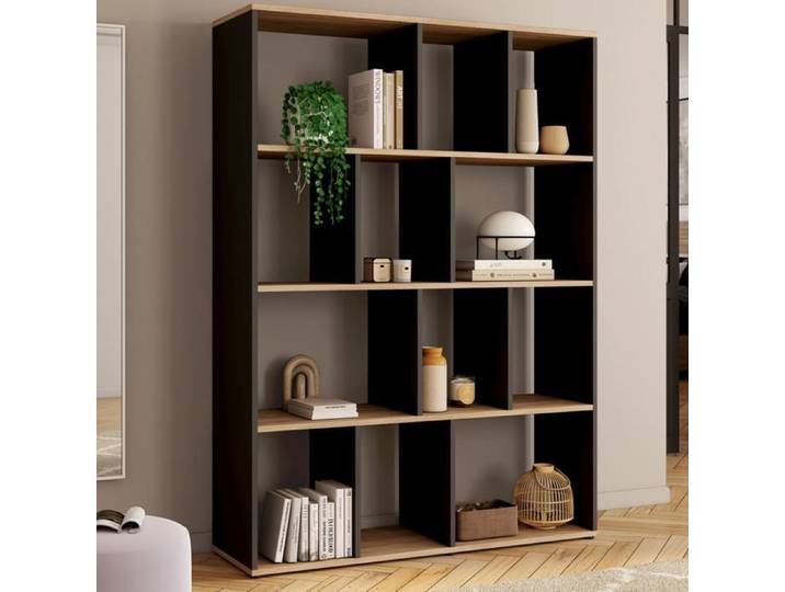 IDMARKET Etagère bibliothèque JENA 4 niveaux noir et effet bois 143 cm