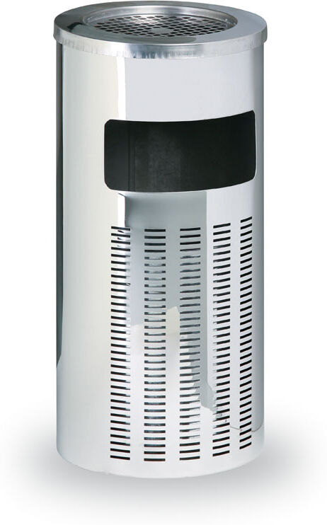 B2B Partner Mülleimer mit Aschenbecher für draußen, 305 x 305 x 640 mm, Edelstahl glänzend