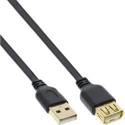 INLINE USB 2,0 Flachkabel Verlängerung, A Stecker / Buchse, schwarz, Kontakte gold, 0,5m