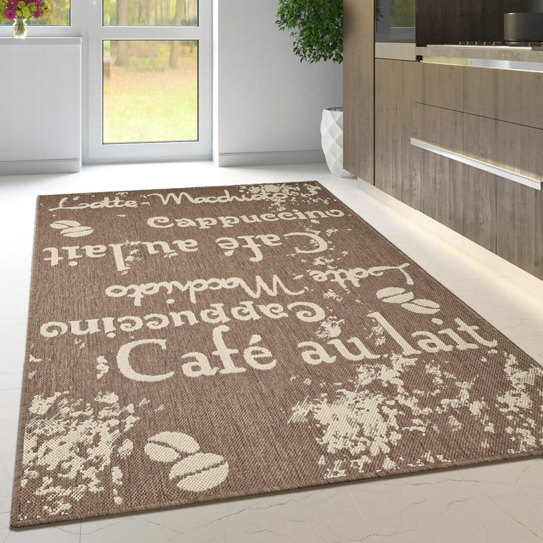 Lark Manor Non Slip Coffee Rug Flat Weave Kitchen Living Room Carpet Brown Rectangle 160 x 225 cm