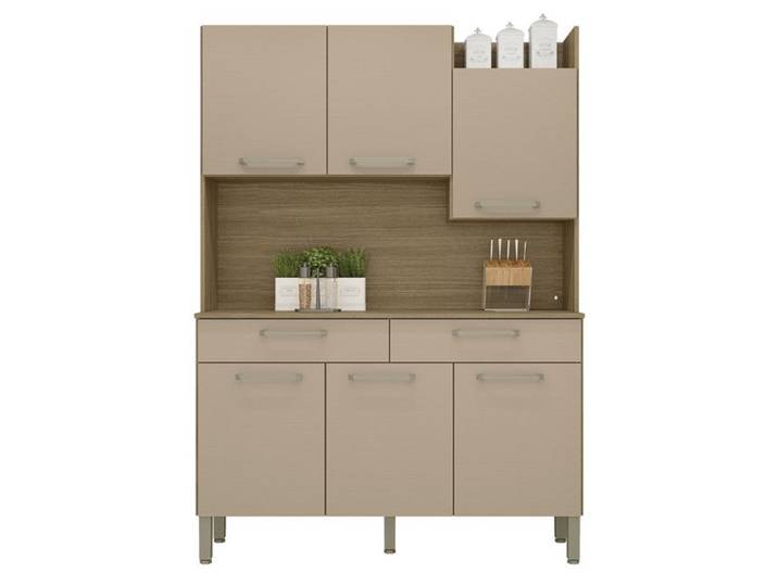 Buffet de cuisine MODENA 6 portes 2 tiroirs imitation chêne taupe L132 x H186 x P38.8 cm