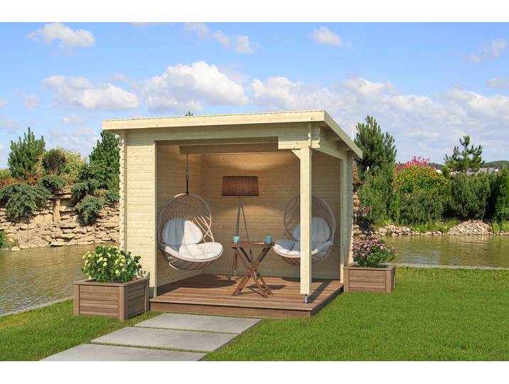 Gartenhaus LASITA MAJA Unterstand/Lounge Buffalo 275 , beige (naturbelassen), ohne Dacheindeckung, Massivholz, Gartenhäuser, Gartenhaus, Unterstand / Lounge 28mm
