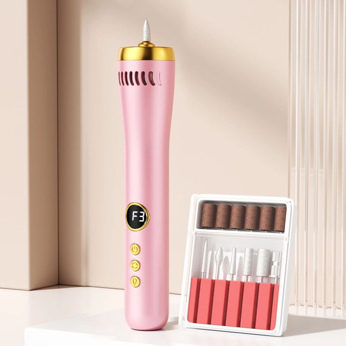 INF 3-in-1 Elektrische Nagelfeile – Multifunktionales Maniküre-Set mit wechselbaren Fräsern und eingebauter Absaugung für Rosa