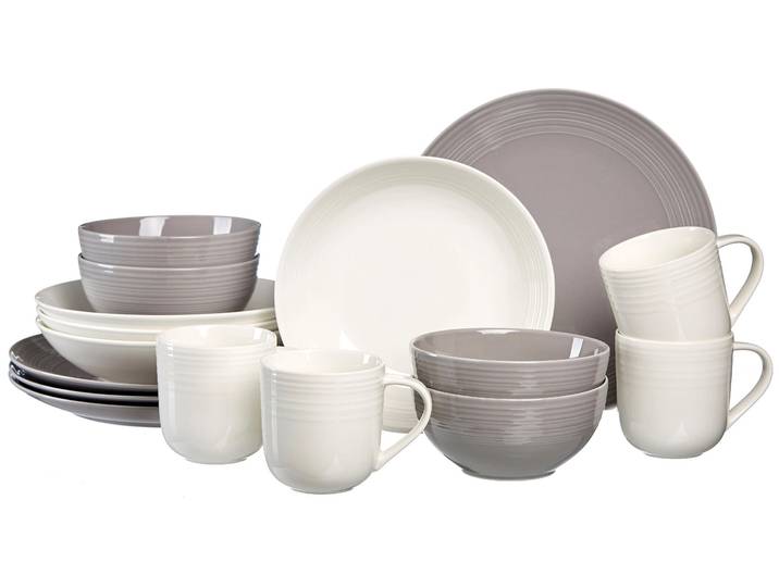 Kombiservice RITZENHOFF & BREKER Geschirr-Set, Service Levi , grau (grau, weiß), 16 Stk., Porzellan, Geschirr-Sets, Kombiservice, Grau-Weiss, 16 Teile, für 4 Personen