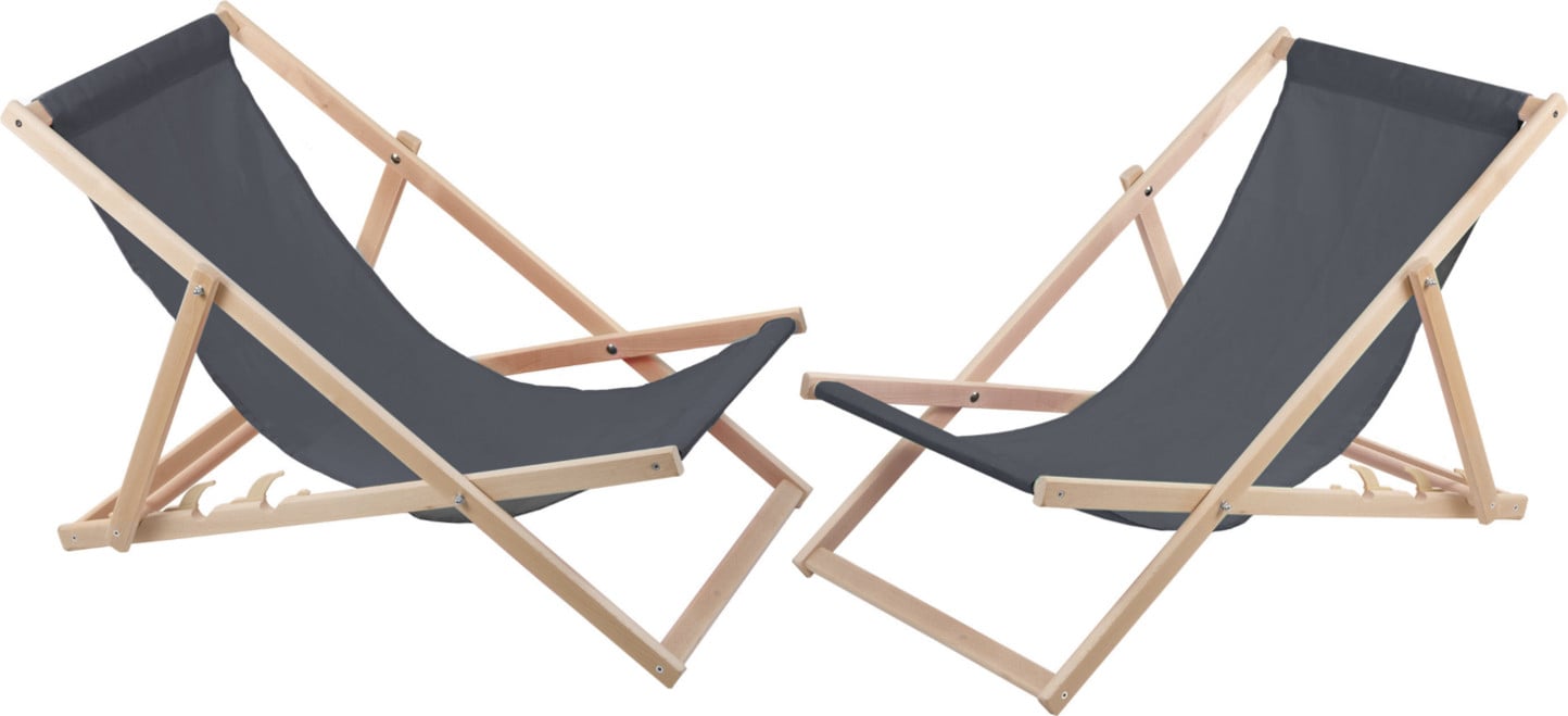 Set van 2 Woodok inklapbare ligstoelen van beukenhout, grijs