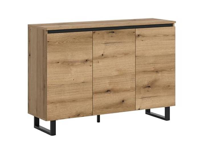 xonox.home – Sideboard Tomasa 120x84x36 cm in Evoke Oak Nachbildung und Schwarz – Natürlich wirkendes Sideboard im modernen Design – wohnlich, funktional & vielseitig einsetzbar