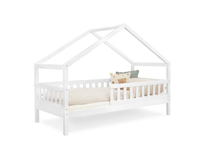 Ehrenkind® Panorama Hausbett Lille 90x200 cm aus Kiefer Massivholz FSC®-Zertifiziert 2-in-1 Kinderbett mit Dachgiebel & optionalem Stauraum Weiß