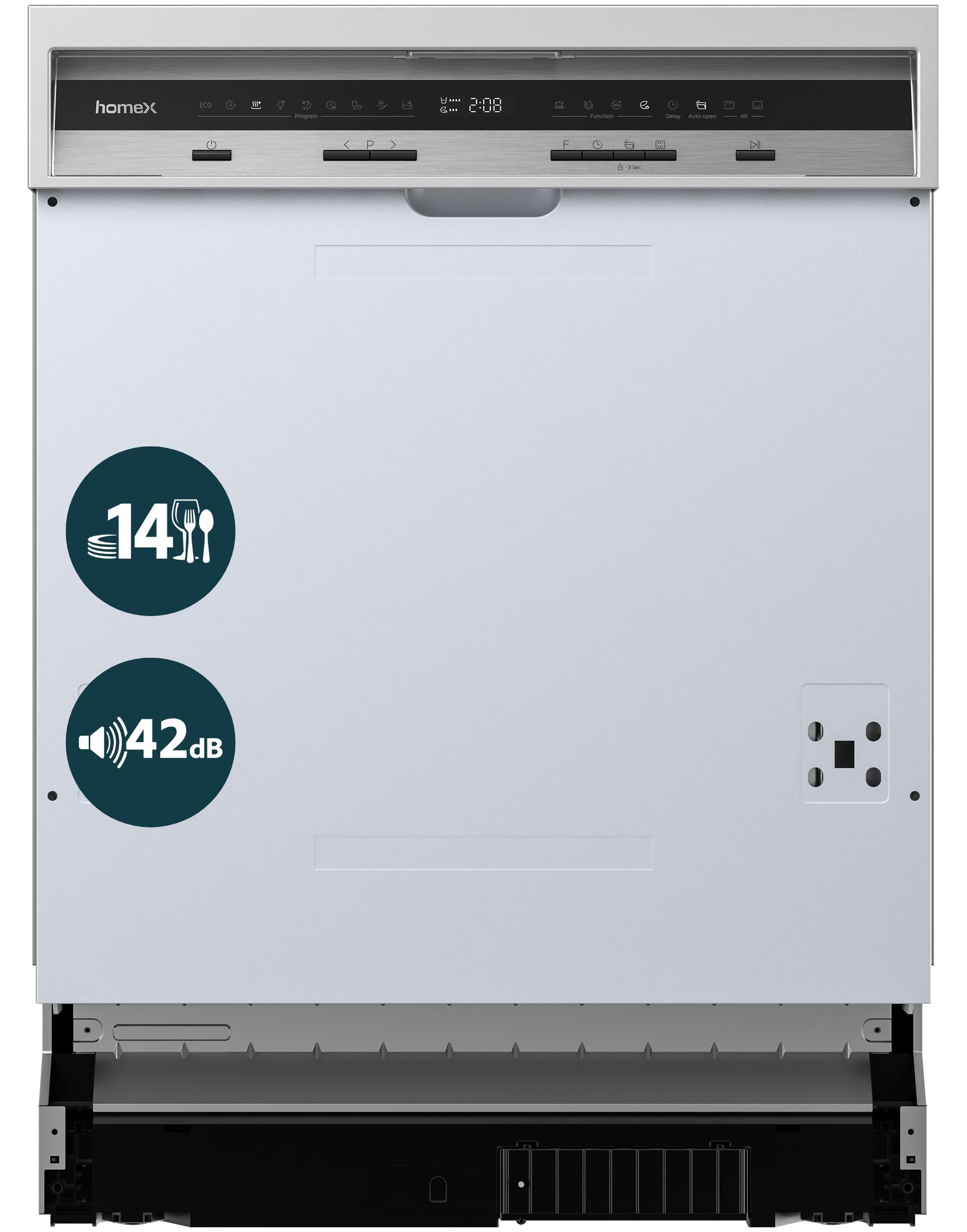 homeX DWSI601442A Geschirrspüler 60 cm, Spülmaschine teilintegrierbar - 14 Maßgedecke, 9 Programme, Einbaugeschirrspüler