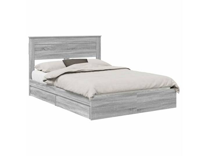 PUGYNBK Bett mit Schublade, Grau, Sonoma, 160 x 200 cm Aufwändiges Holz, Plattform mit Brettern, Schubladen mit klassischen Griffen, einfache Reinigung