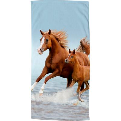 Strandtuch GOOD MORNING "Free", bunt (hellblau, braun), B:75cm L:150cm, Microfaser, Obermaterial: 100% Polyester, Handtücher, Mikrofaser, 75x150, Schnelltrocknend, Strand, Kind, Pferd, Blau