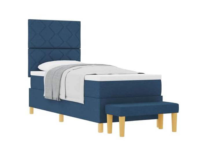 KTHLBRH Boxspringbett mit Kopfteil blau 200 x 80 cm Stoff Holztechnik, Polyester, mittelfeste Schaumstoffmatratze, inklusive Sitzbank, 203 x 80 x 128 cm