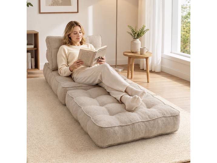 HOMCOM Fauteuil-lit 1 Place Lin Crème Convertible 3 en 1