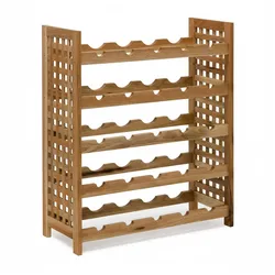 Relaxdays Weinregal Walnuss für 25 Flaschen, HxBxT:73x63x25cm, Holz aus Walnussholz, 5 Etagen, natur