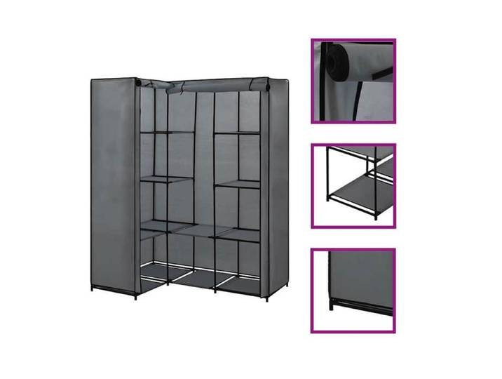 Garde-robe d'angle - Maison Exclusive - Gris - Cadre en fer robuste - Housse zippée anti-poussière