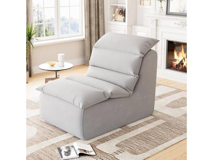 GarveeMore Ergonomischer Sitzsack Einzelsessel für Wohnzimmer – Memory Foam, Rückenlehne, rutschfest, hautfreundlicher Stoff, langlebig, kein Aufbau nötig, ideal für Schlafzimmer & Büro – Grau