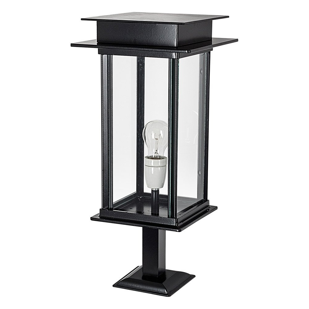 KS Verlichting Sokkellamp Praag II klein zwart aluminium met transparant glas voor in de tuin