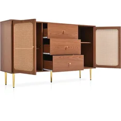 STILVORA Kommode 150x40x90 cm Nussbaum mit 2 Türen 3 Schubladen verstellbarem Einlegeboden Magnetverschluss Metallbeinen Vintage Look