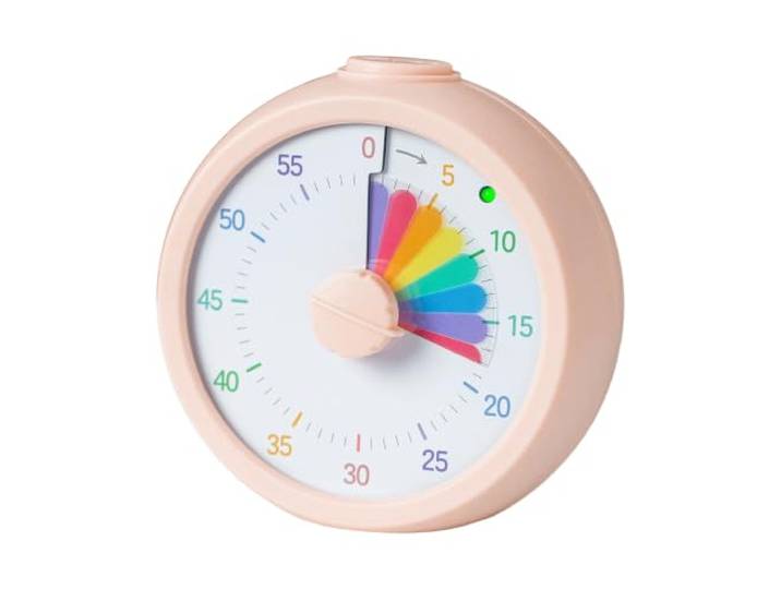 Relaxdays minuteur visuel Silencieux Enfants\, Alarme Optique\, Rose compte à rebours 60 min\, arc-en-ciel\, Pomodoro