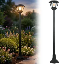 Solar-LED-Gartenlaterne mit PIR Bewegungssensor 90° & 6m Reichweite, IP44 Wasserfest, E27 Filament Lampe, 3 Modi, 111,5 cm, Aussenleuchte