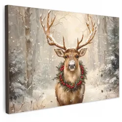 LEINWANDBILD Weihnachten - Rentier - Winter - Kranz Deko Schlafzimmer 30x20 cm