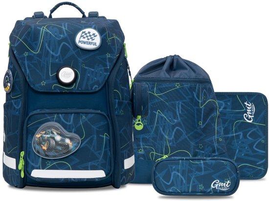 Schultaschen-Set, 6-teilig - ergonomischer, ultraleichter Rucksack - mit violettem Schmetterlings- und blauem Lastwagen-Motiv
