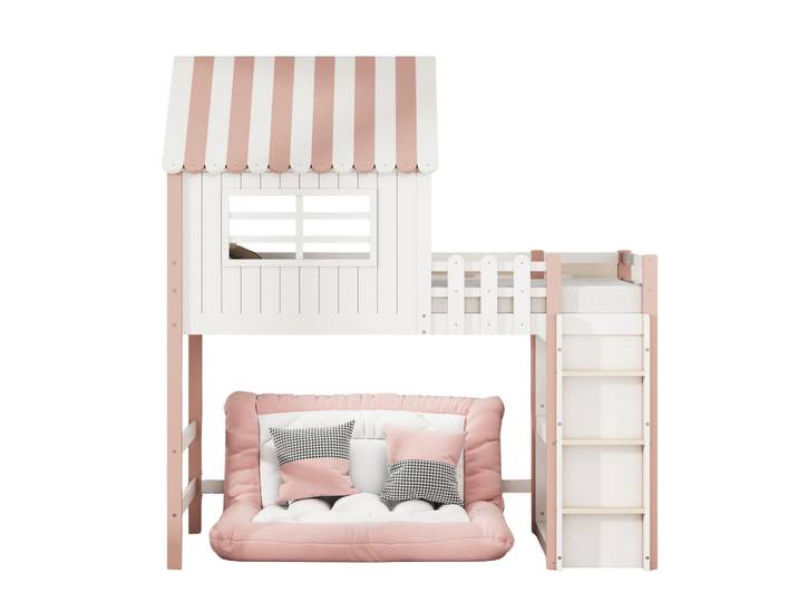 Flora Grace Hochbett 90/200 cm in Rosa aus Massivholz mit Dachform und Ablagefach, Holz, 90x200 cm, Babymöbel & Kindermöbel, Kinderzimmer & Jugendzimmer, Kinderbetten, Hochbetten