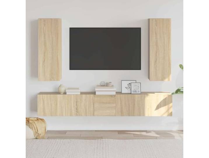 LPERTGFHU 5-TLG. TV-Schrank-Set, Sonoma-Eiche Holzwerkstoff Wandmontage Platzsparendes Design, Viel Stauraum, Modernes Wohnzimmer-Mobiliar