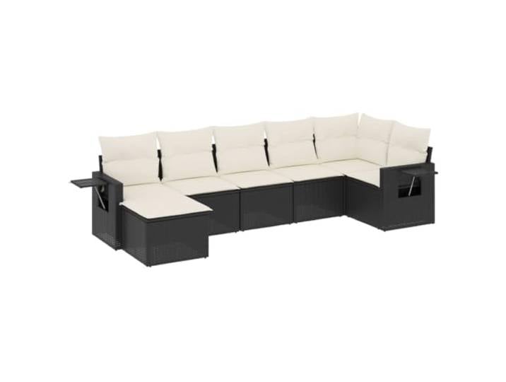 PUGYNBK 7-teiliges Esszimmer Set aus synthetischem Rattan in schwarz Aufbewahrung in wasserdichter Tasche, Abnehmbare Kissen Falttisch, Modulares Design