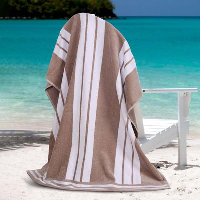 Superior Oversized Cotton Cabana Stripe Beach Towel, Soft Velour Pool Towel, Highly Absorbent Quick Dry Terry Set of Two