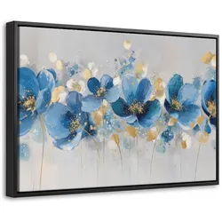 LEINWAND Bilder mit Rahmen - Blumen - Blau - Abstrakt - 30x20
